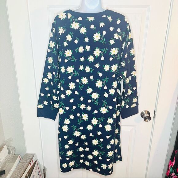 Draper James Magnolia Floral Cotton Sweatshirt Midi Dress Blue White 1X Plus - Picture 7 of 11